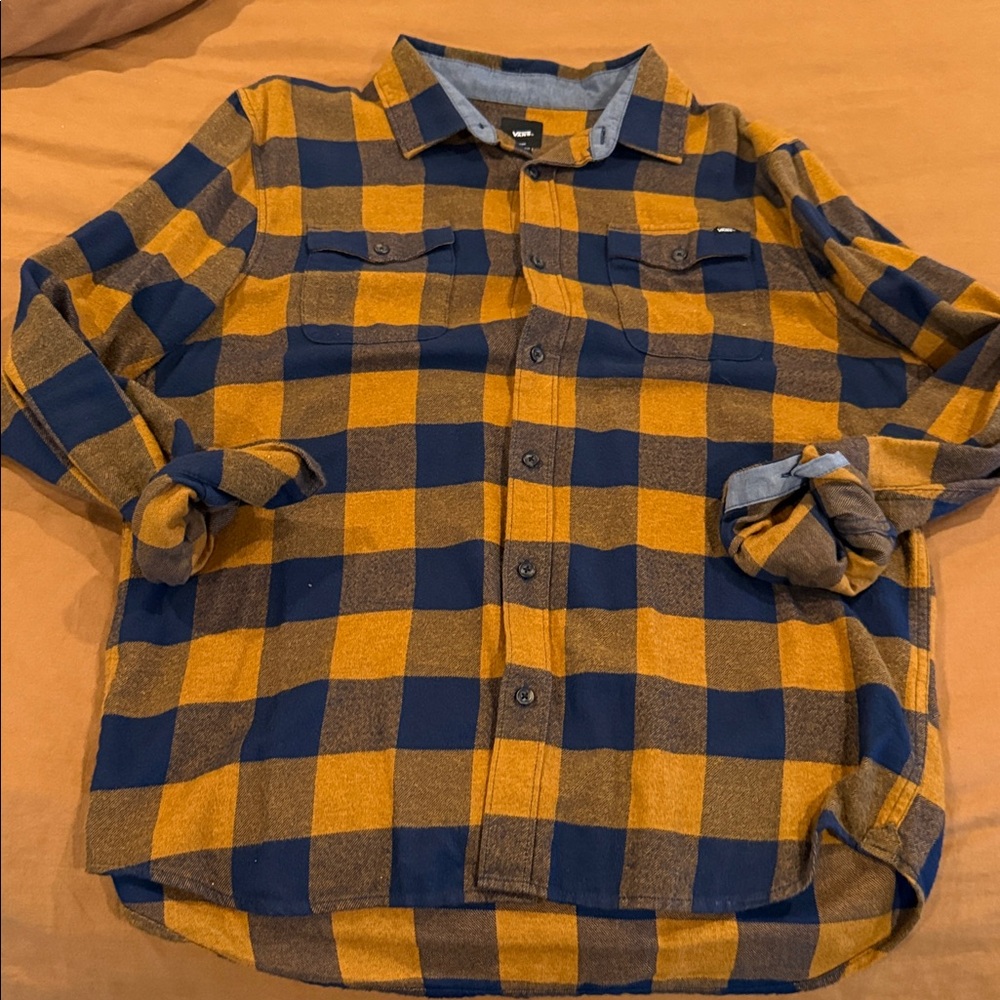 Vans Blue and Orange Plaid Shirt